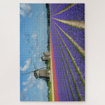 Flowers and windmills in a spring landscape