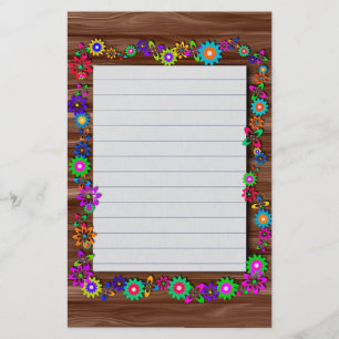 Flowers and Woodgrain Stationery