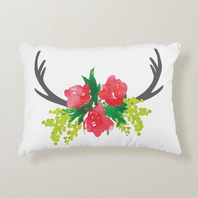 Flowers & Antler Accent Pillow (Front)