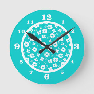 Flowers- Aqua Round Clock