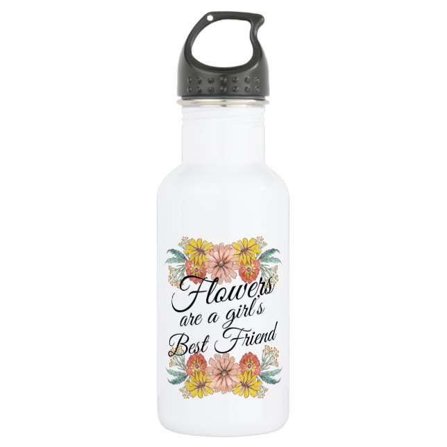 Flowers Are a Girls Best Friend - Zinnia Art 532 Ml Water Bottle (Front)