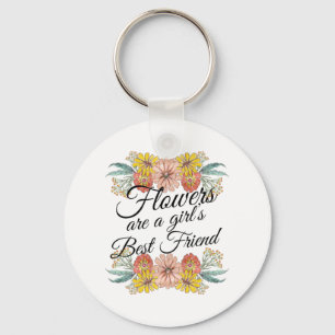 Flowers Are a Girls Best Friend - Zinnia Art Key Ring