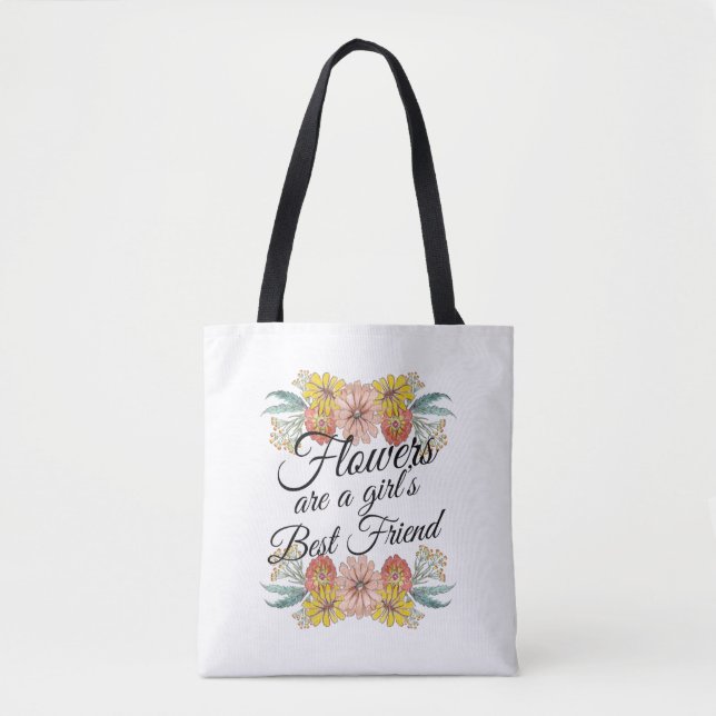 Flowers Are a Girls Best Friend - Zinnia Art Tote Bag (Front)