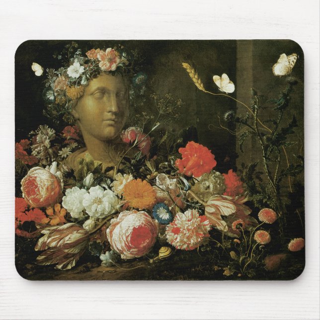 Flowers Around a Classical Bust Mouse Mat (Front)