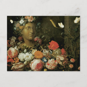 Flowers Around a Classical Bust Postcard