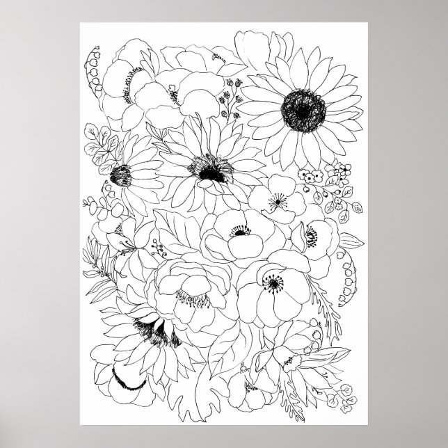 flowers arrangement line drawing  2 poster (Front)