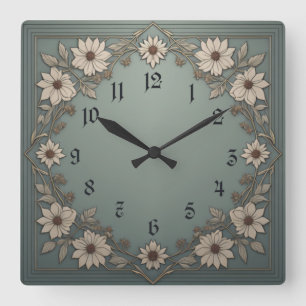 Flowers Art Deco Square Wall Clock