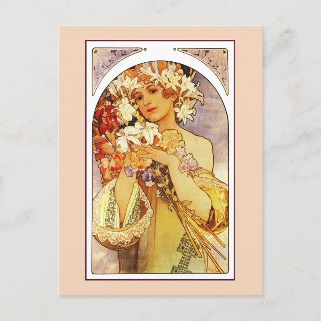 Flowers, Art Nouveau Alphonse Alfons Mucha Postcard (Front)