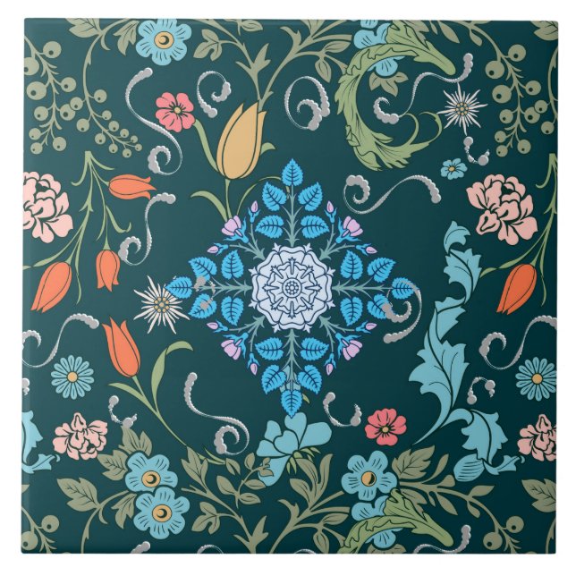 Flowers,art nouveau ,William Morris style  Tile (Front)