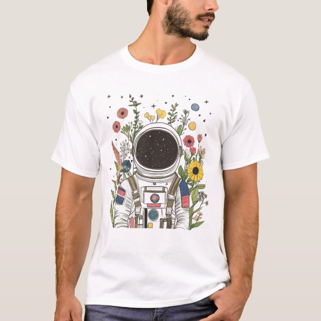 flowers astronauts and galaxies T-Shirt (Front)