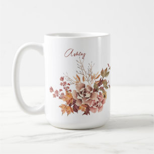 Flowers Autumn Fall Personalised Name Thanksgiving Coffee Mug