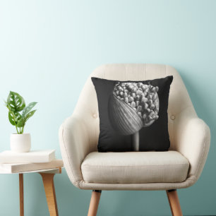 Flowers B&W Allium Flower Bud Cushion