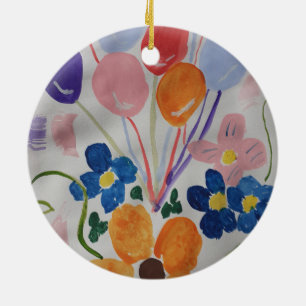 Flowers & Balloons Ceramic Ornament
