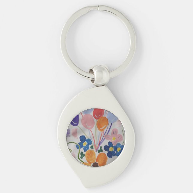 Flowers & Balloons Metal Key Ring (Front)