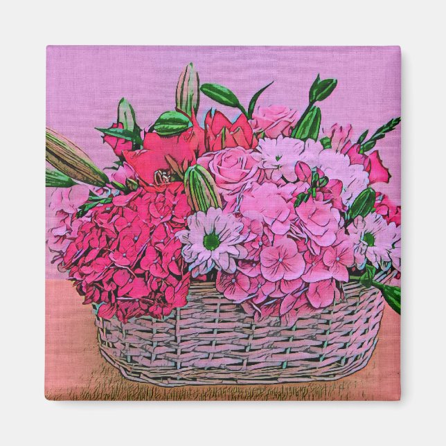 Flowers basket painting magnet (Front)