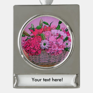 Flowers basket painting silver plated banner ornament