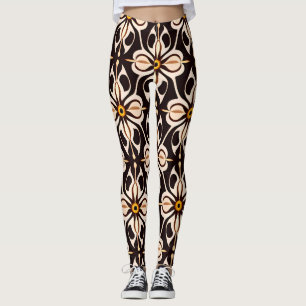 Flowers Batik Yellow Beige Floral Pattern Leggings