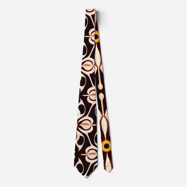 Flowers Batik Yellow Beige Floral Pattern Tie (Front)