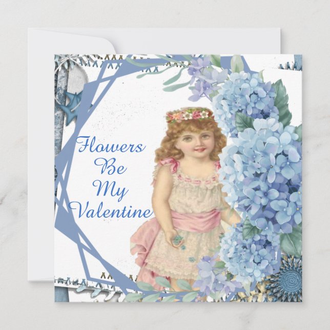Flowers Be My Valentine Blue Flowers Dear Daughter Holiday Card (Front)
