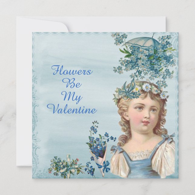 Flowers Be My Valentine Blue Flowers Dear Daughter Holiday Card (Front)