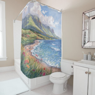Flowers Beach Hawaii Shower Curtain