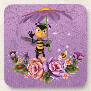 Flowers BeePlastic coasters/cork back - set of 6 Coaster