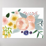 Flowers, Berries, and Leaves Watercolor Poster<br><div class="desc">Hand-painted watercolor design by Bethany Eden</div>