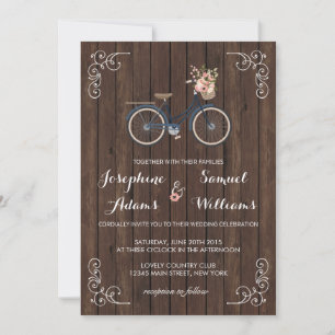 Flowers Bicycle Wood Wedding Invitation