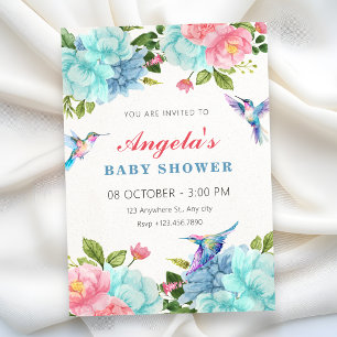 Flowers bird baby shower invitation