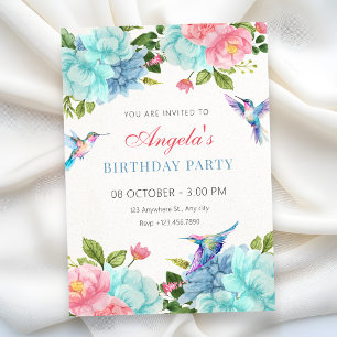 Flowers bird birthday invitation