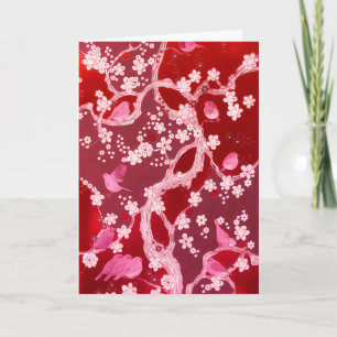 Flowers Bird Cherry Blossoms Blush Pink Card