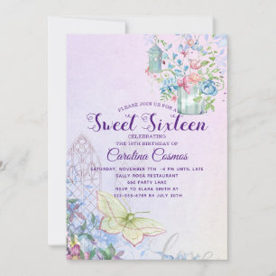 Flowers Bird House Butterfly Sweet 16  Invitation