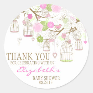 Flowers & Birdcages Thank You Baby Shower Sticker