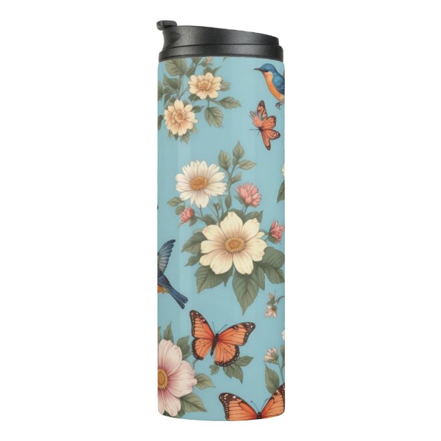 Flowers Birds And Butterflies Thermal Tumbler (Rotated Right)