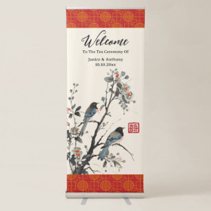 Flowers birds Chinese tea ceremony welcome sign