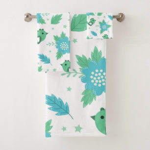 Flowers Birds Pattern Bath Towel Set