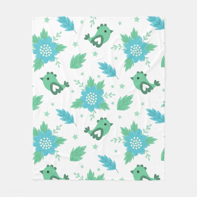 Flowers Birds Pattern Fleece Blanket (Front)