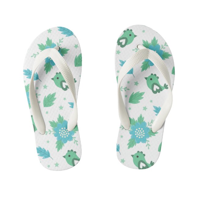 Flowers Birds Pattern Kid's Flip Flops (Footbed)