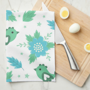 Flowers Birds Pattern Tea Towel