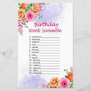 Flowers Birthday Word Scramble Game