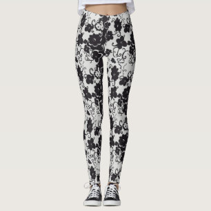 Flowers black and white leggings