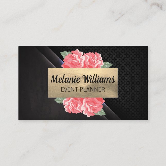 Flowers Black Texture Mesh Background Business Card (Front)