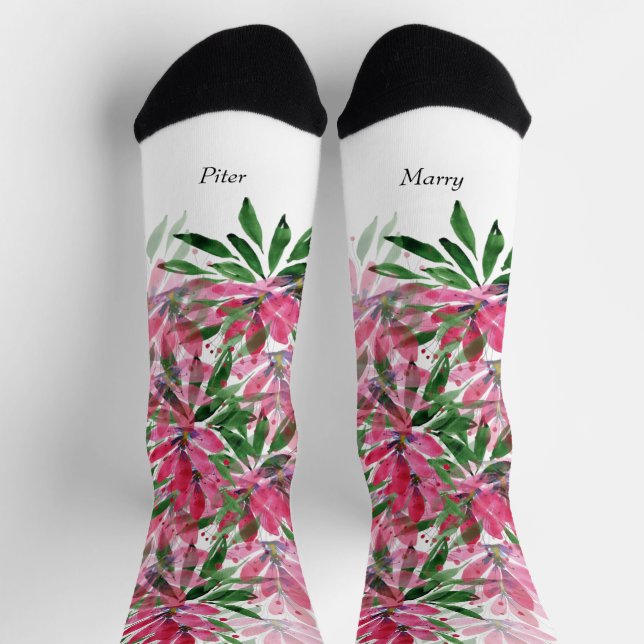 Flowers Bloom Boho Watercolor Monogrammed Socks (Top)