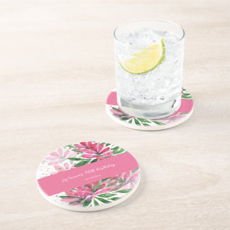 Flowers Bloom Original Art Watercolor Monogrammed Coaster