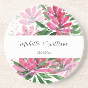 Flowers Bloom Original Art Watercolor Monogrammed Coaster