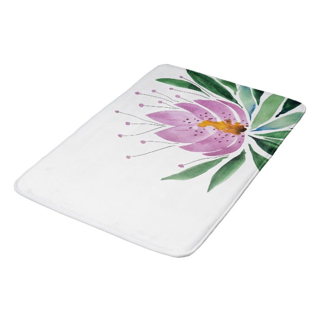 Flowers Bloom Violet Lotus Watercolor Art Bath Mat (Angled)
