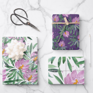 Flowers Bloom Violet Original Art Work Watercolor Wrapping Paper Sheet