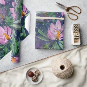 Flowers Bloom Violet Watercolor Art Wrapping Paper