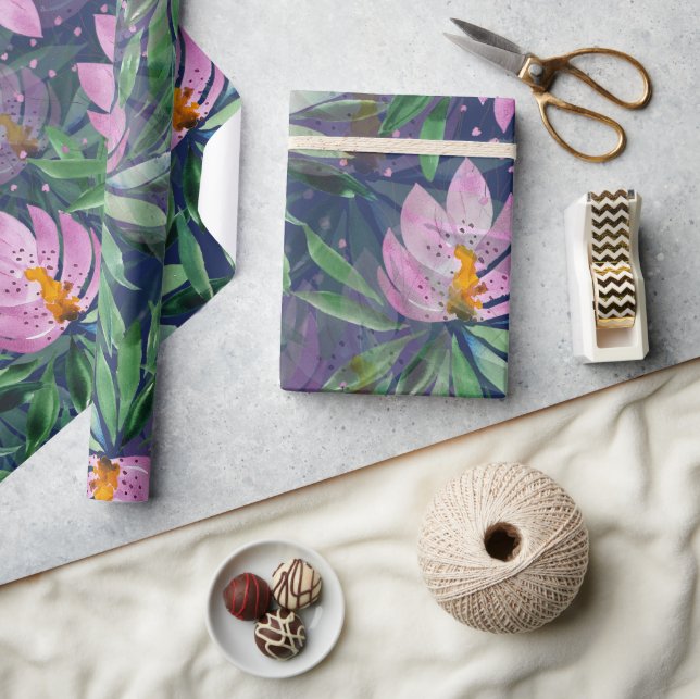 Flowers Bloom Violet Watercolor Art Wrapping Paper (Crafts)