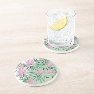 Flowers Bloom Violet Watercolor Chic Stripes Coaster